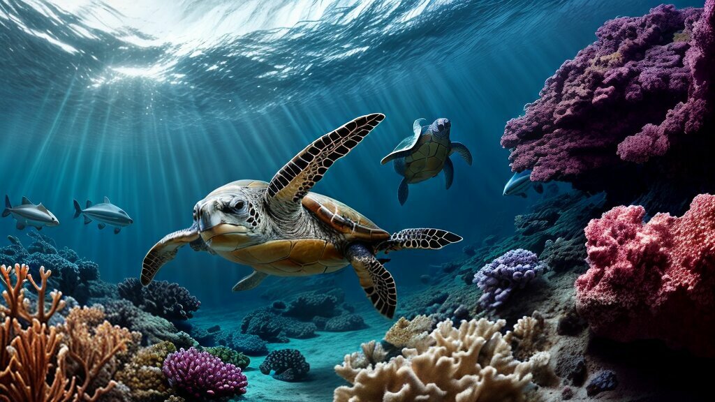 Fast swimming sea turtles