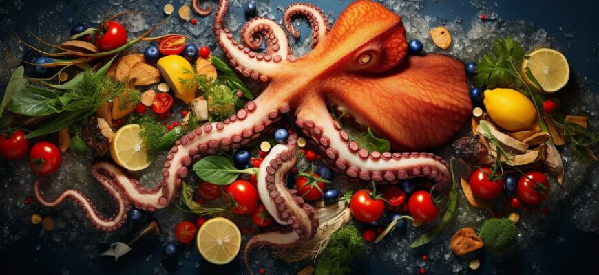 Octopus devouring a crab