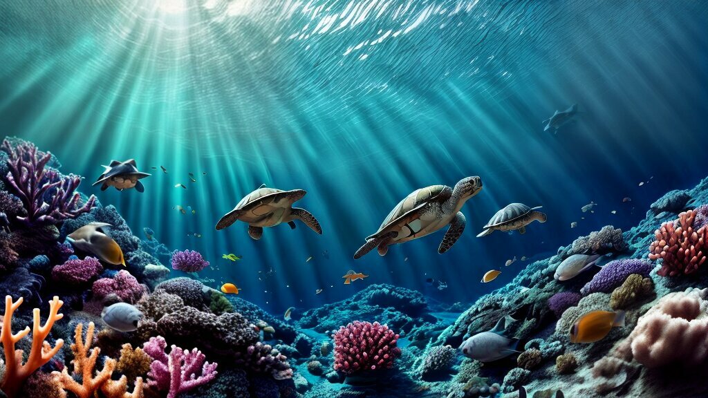 Sea turtles swimming