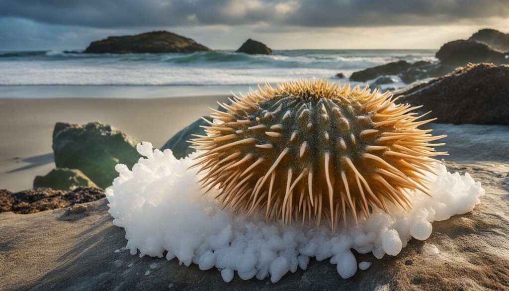 Sea urchin clinging to a rock in a rocky shoreline habitat
