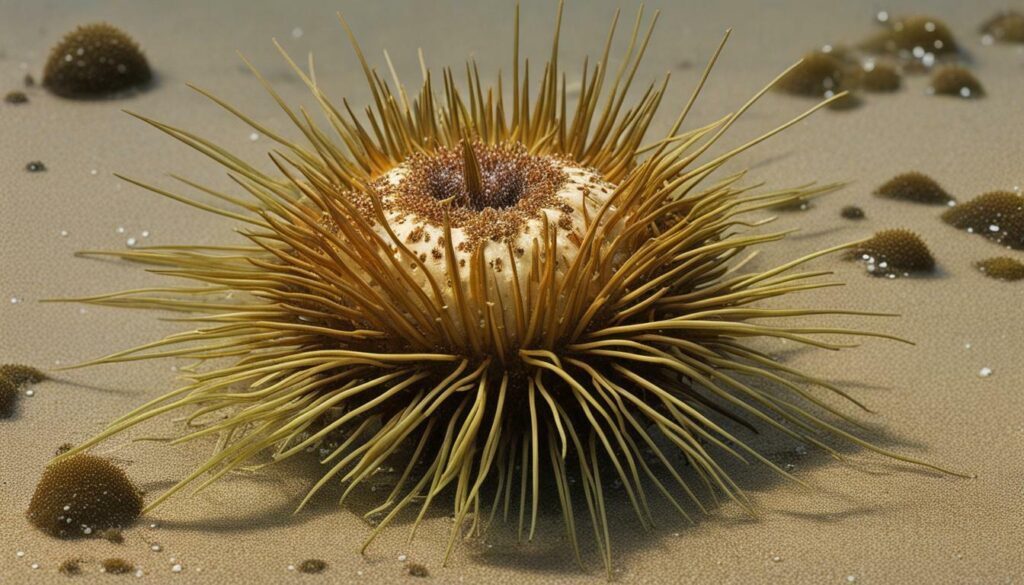Sea urchin feeding on organic matter