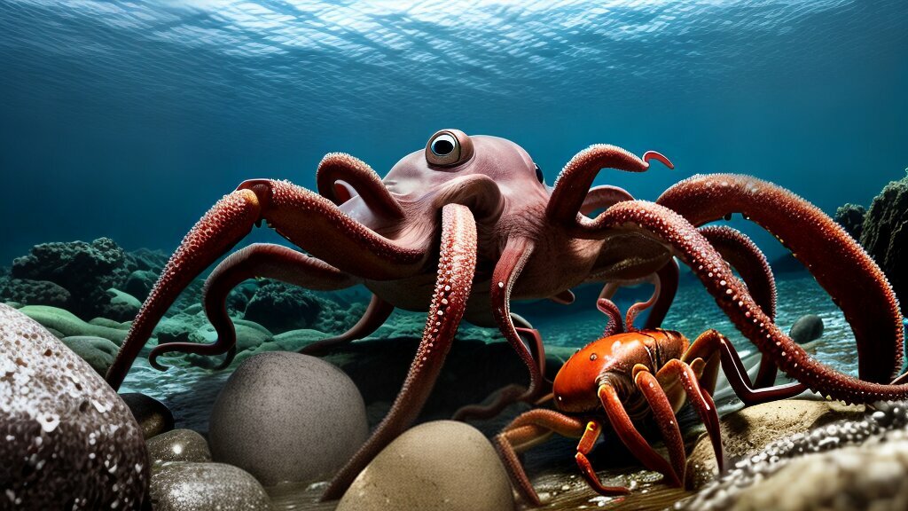 octopus eating a crab