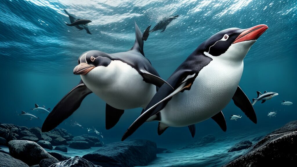 shark and penguin interaction